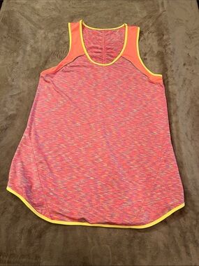 Tangerine Pink-Orange Tank with Yellow Trim